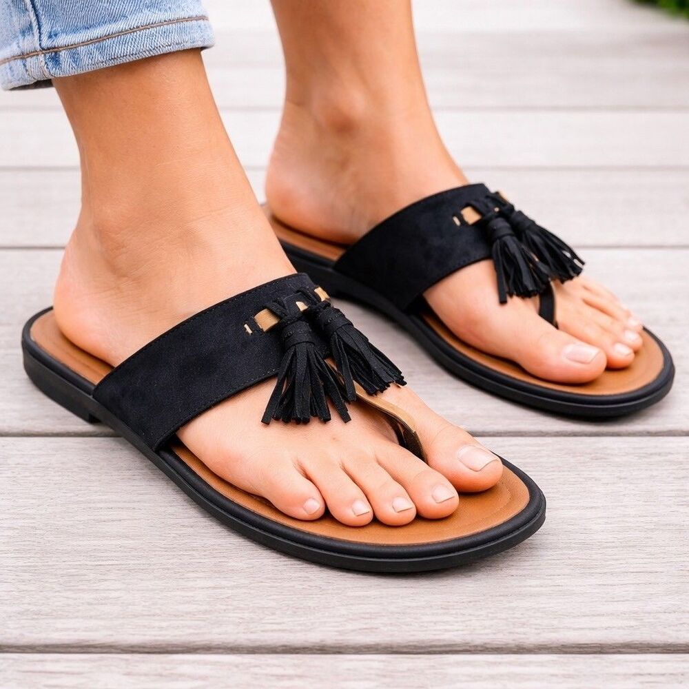 Kenneth Cole Women’s Gentle Souls Thong Sandals Ottie Size 8M Tassels Black